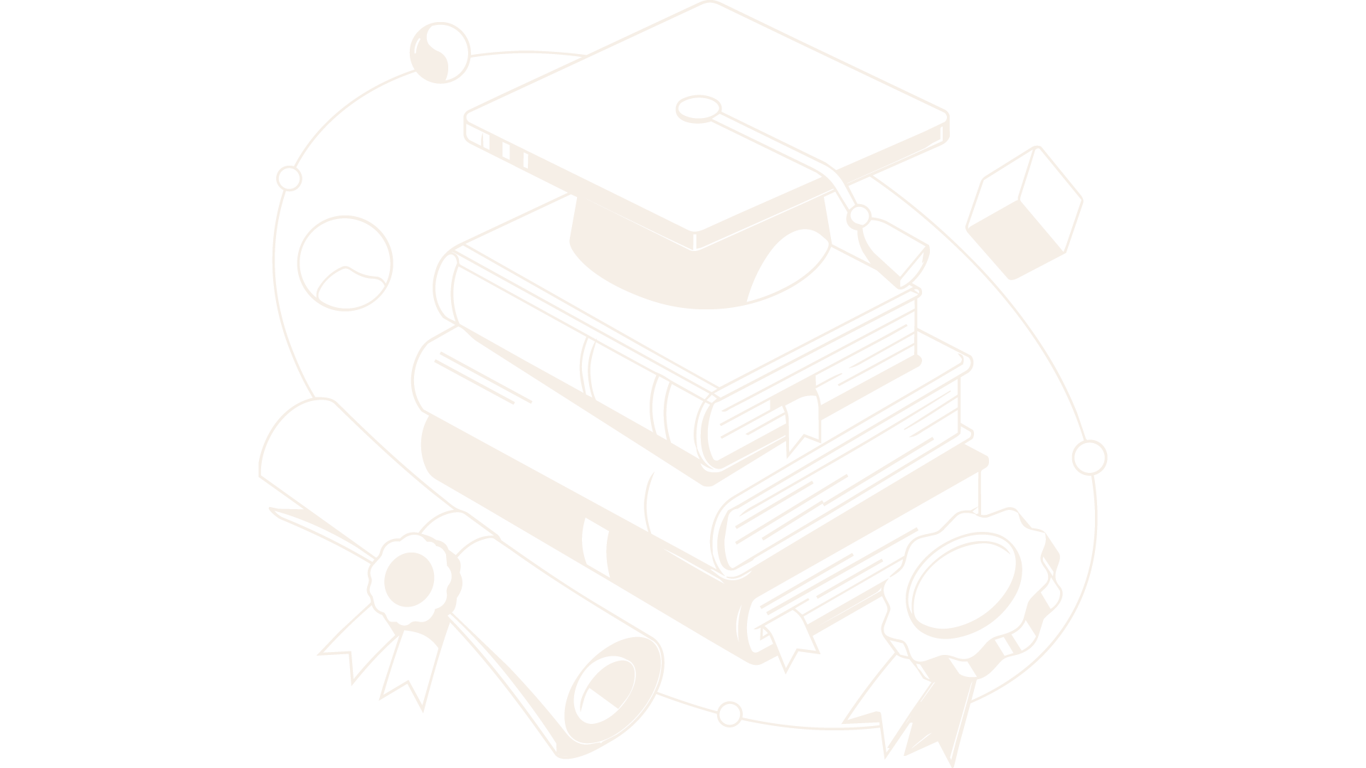 Ilustração de mão segurando celular com livro e materiais de estudo