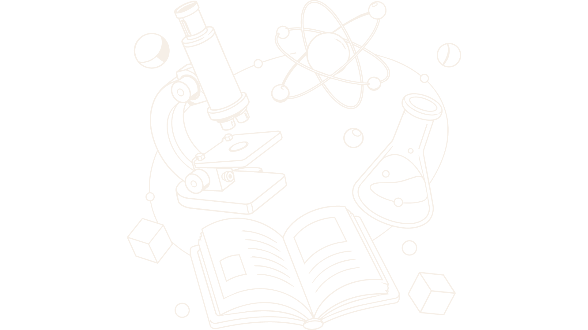 Ilustração de microscópio, livro aberto e átomo representando análise rigorosa