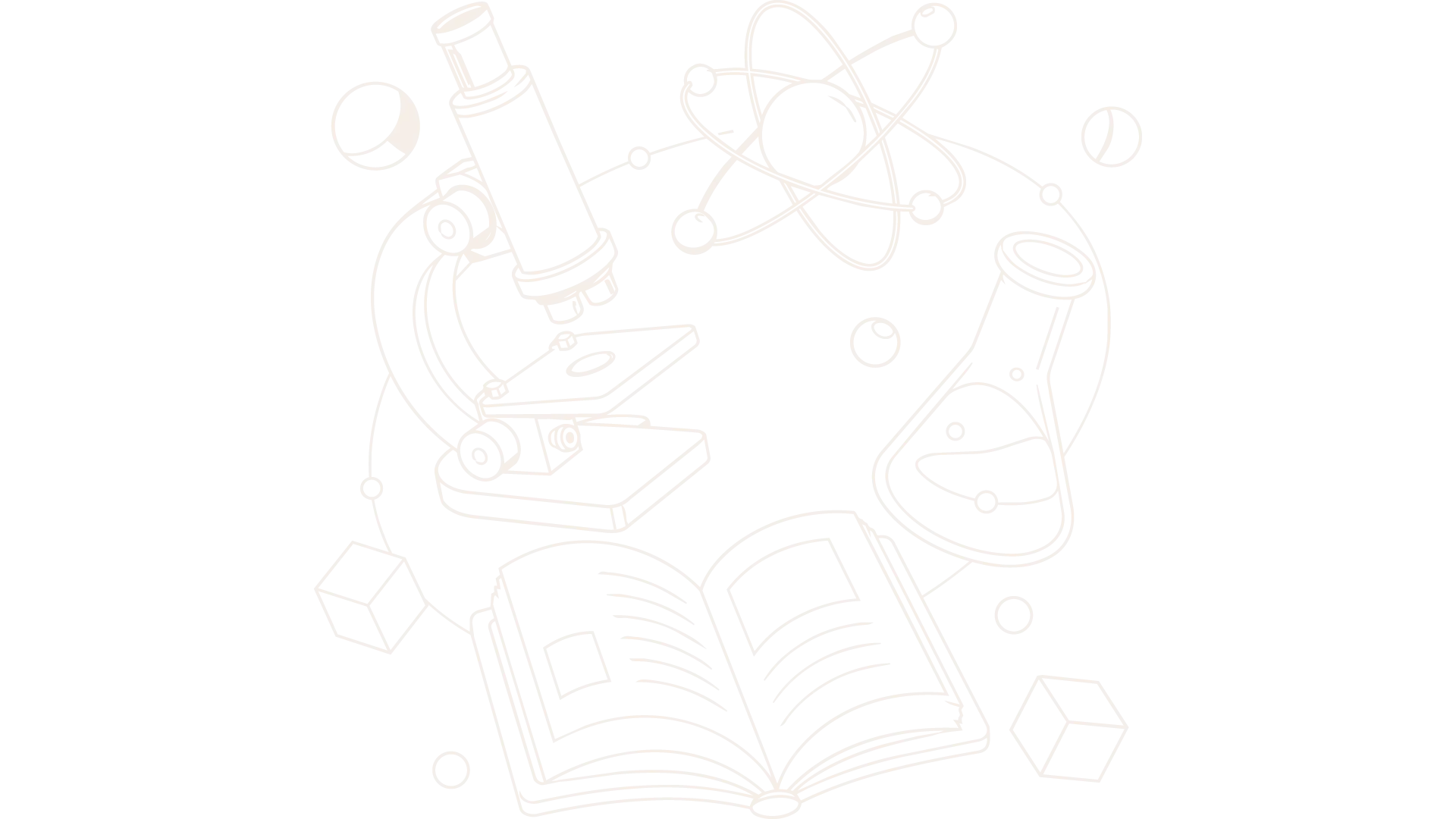 Ilustração de microscópio, livro aberto e átomo representando análise rigorosa