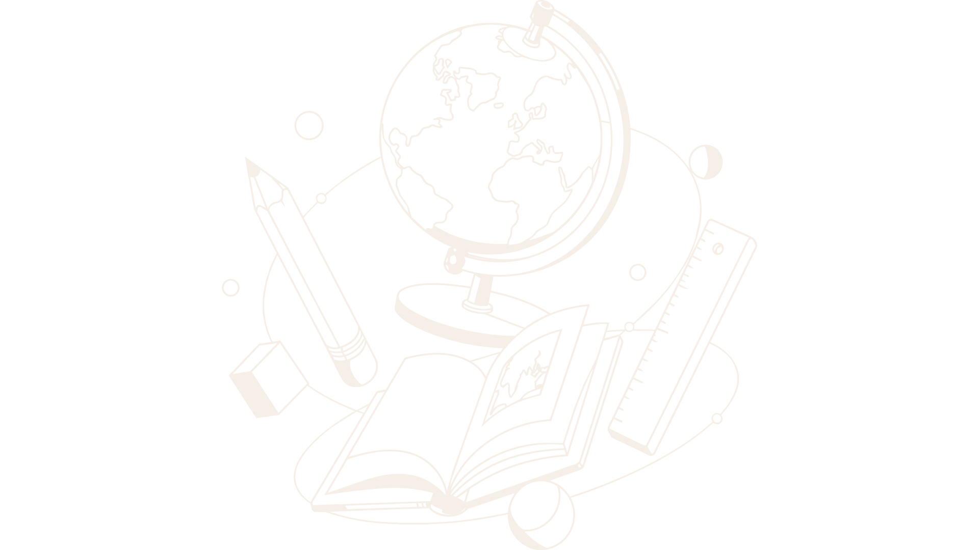 Ilustração de globo, livro e lápis representando conexões globais