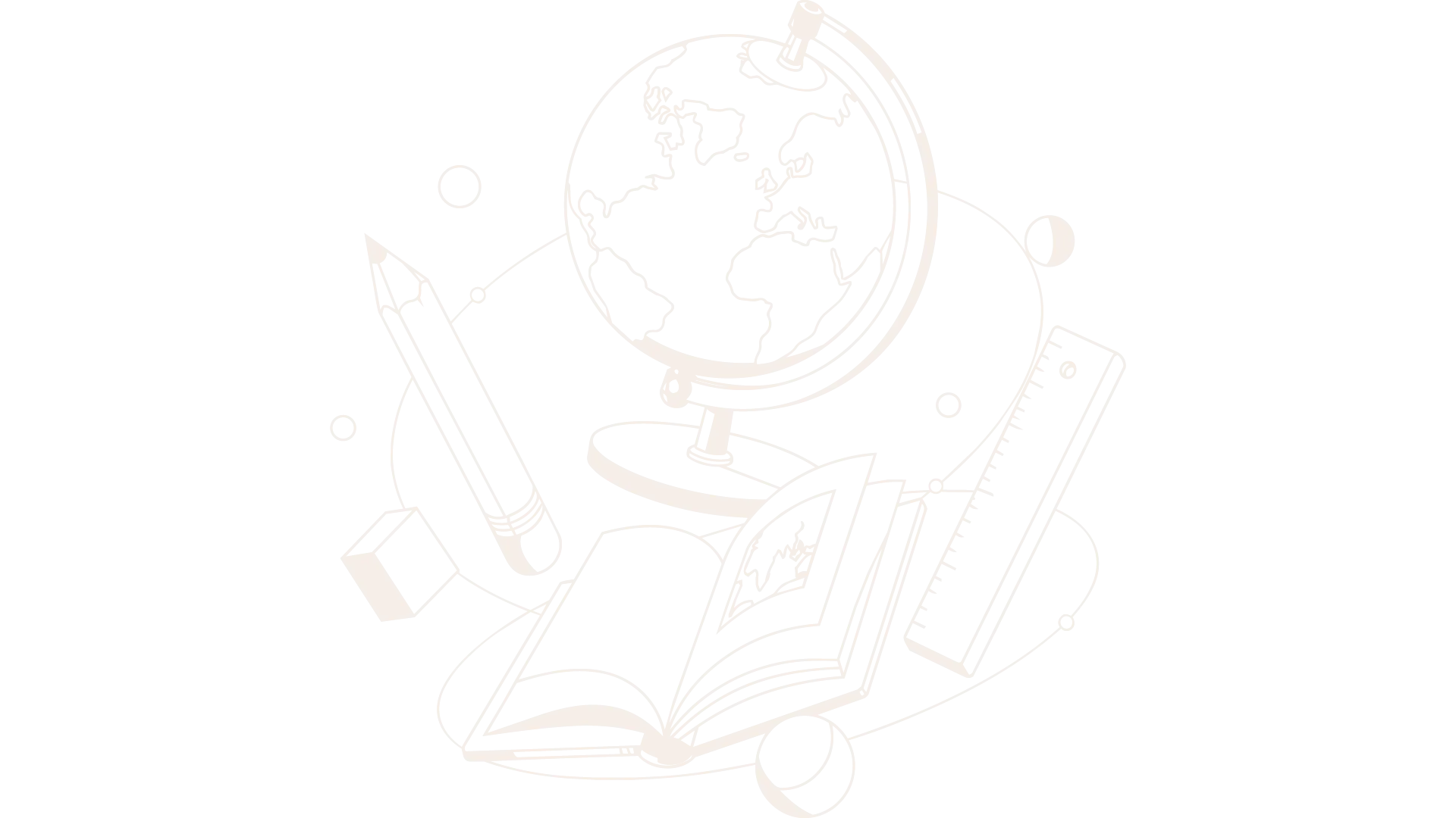 Ilustração de globo, livro e lápis representando conexões globais